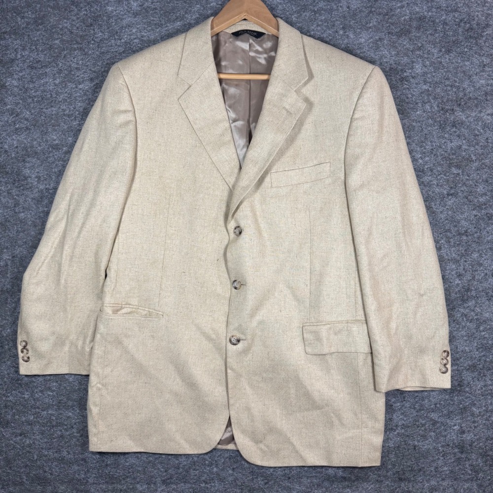 Jos. A. Bank 100% Silk Blazer Jacket Mens 44R Beige Tan Sport Coat Luxury